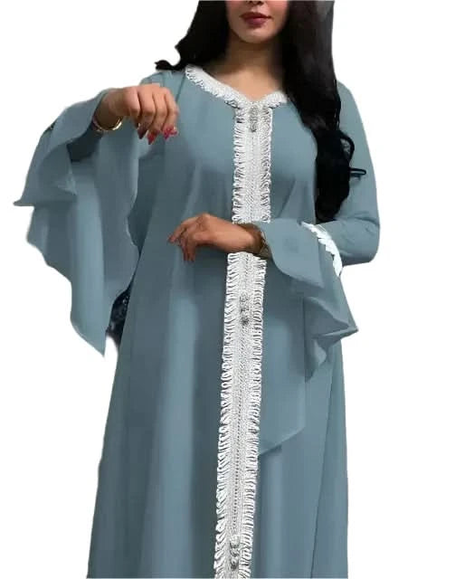 Elegant Embroidered Abaya with Ruffled Sleeves | Modest Fashion for Women