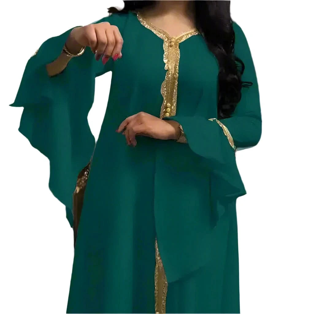 Elegant Embroidered Abaya with Ruffled Sleeves | Modest Fashion for Women