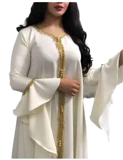 Elegant Embroidered Abaya with Ruffled Sleeves | Modest Fashion for Women