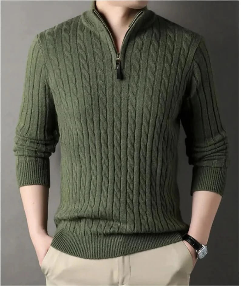 Nouveau pull épais à demi-fermeture éclair de couleur unie pour homme