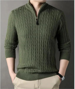 Nouveau pull épais à demi-fermeture éclair de couleur unie pour homme