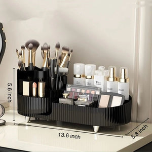 Makeup Organizer, Rotating Makeup Organizer for Vanity with Brush Holder, Cosmetic Organizer, Large Spinning Makeup Skincare Organizer for Perfume Jewellry Lipstick, Black