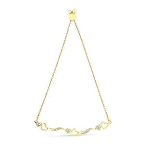 Bracelet bolo ajustable en argent sterling 925 plaqué or jaune 14 carats, 1/10 ct, motif vagues et cœurs en diamants (couleur IJ, pureté I3)