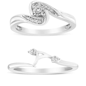 Parure de mariage en argent sterling 925 avec diamants tourbillonnants – Bague de fiançailles et alliance 1/10 ct (couleur IJ, pureté I3)