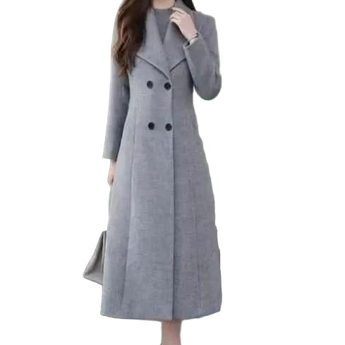 Ladies' Luxe Woolen Maxi Coat – Over-the-Knee, Thickened, Plus Size with Large Lape