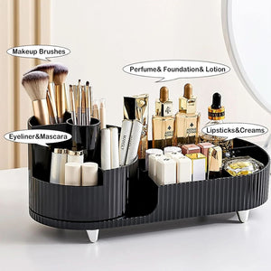Makeup Organizer, Rotating Makeup Organizer for Vanity with Brush Holder, Cosmetic Organizer, Large Spinning Makeup Skincare Organizer for Perfume Jewellry Lipstick, Black
