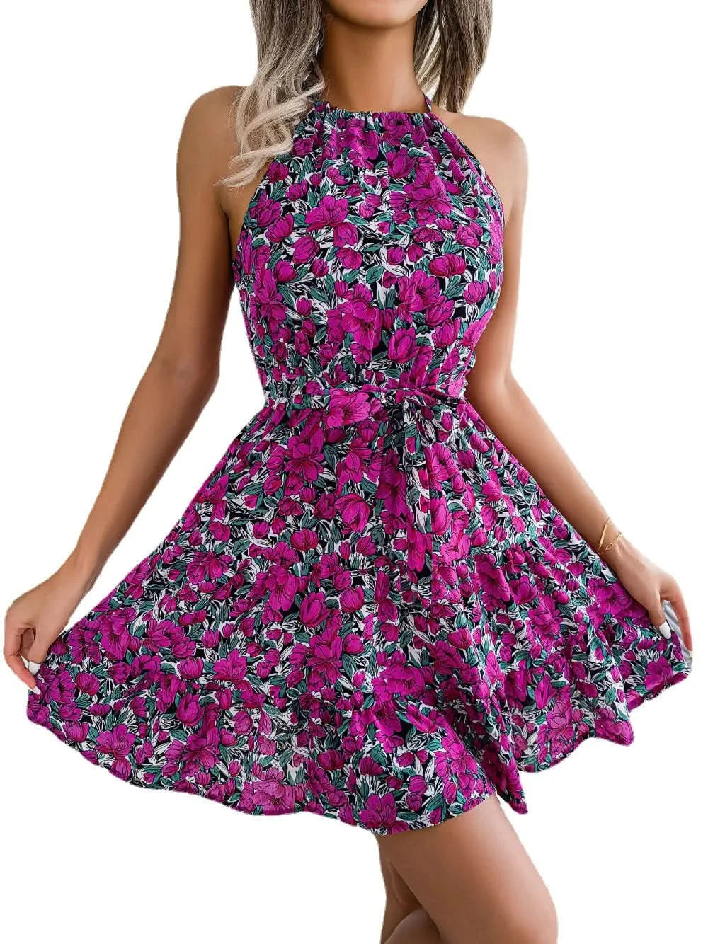 Robe fleurie décontractée à volants printemps-été