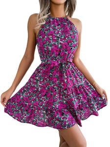 Robe fleurie décontractée à volants printemps-été