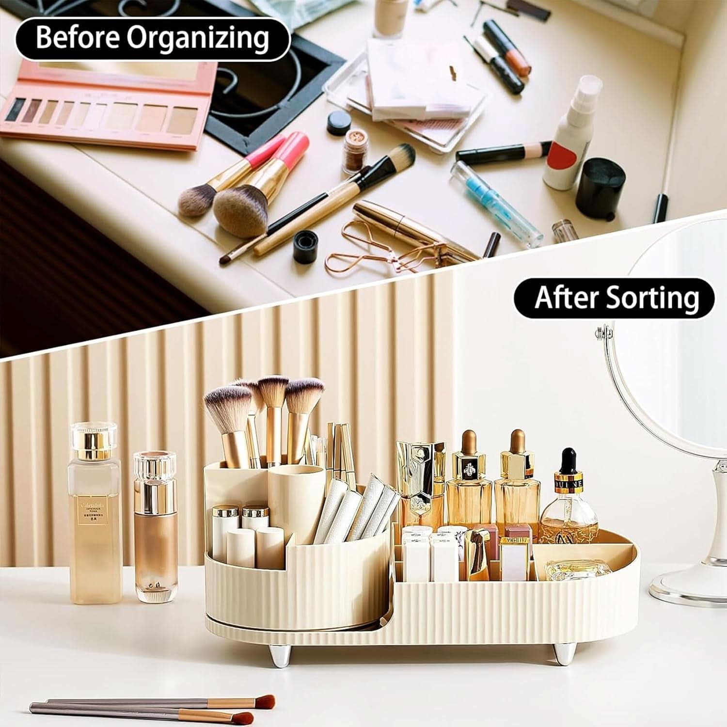 360°Rotating Makeup Organizer, Cosmetic Storage Organizer Box for Dressing Table Bedroom, 3020208/120338AM07US2