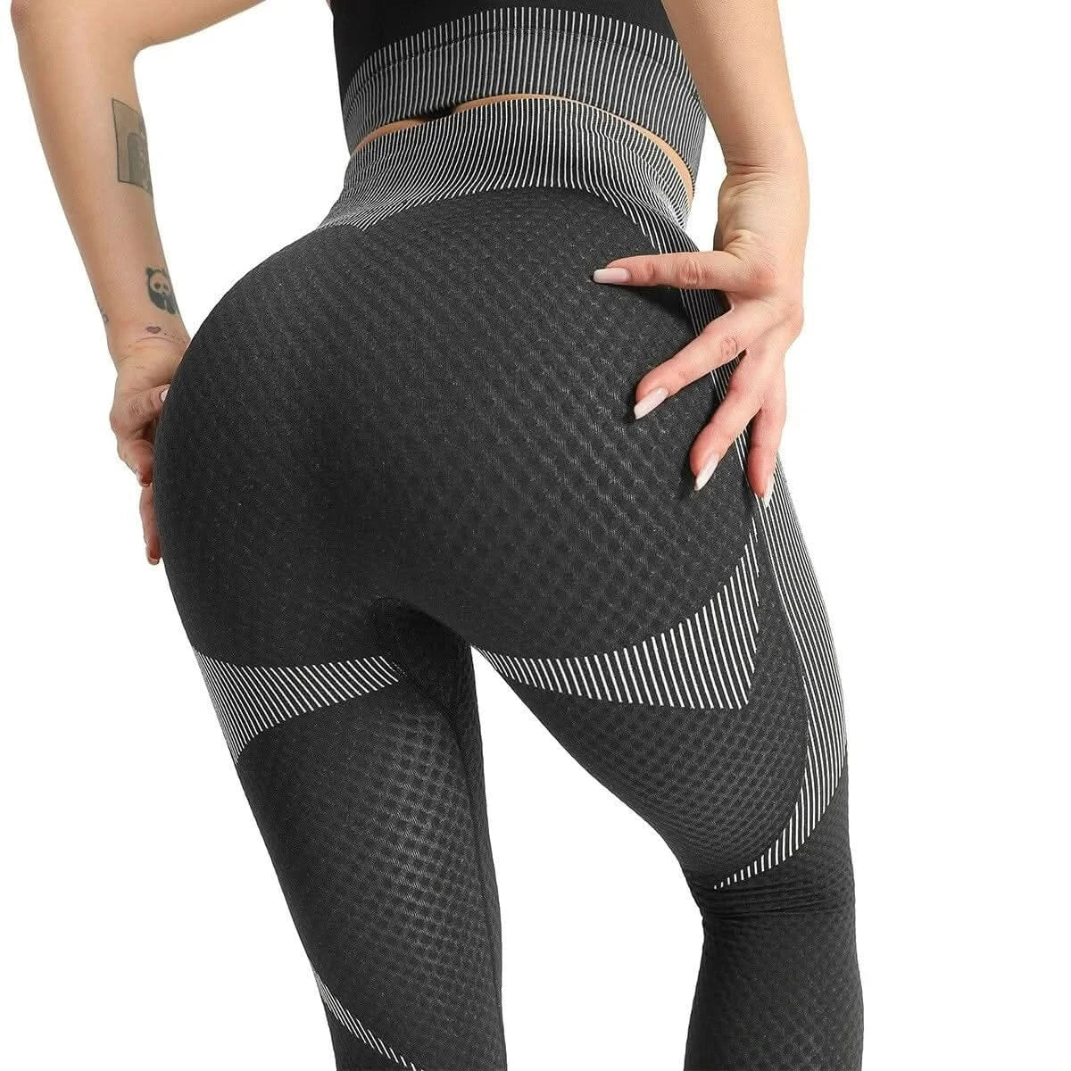 Ensemble de sport patchwork haut de gamme pour femme – Tenue de yoga en nylon respirant (haut et legging)