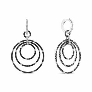 Boucles d'oreilles créoles rondes en or blanc 18 carats, 2 1/3 ct, diamants noirs et blancs gradués (couleurs noir et FG, pureté VS1-VS2)