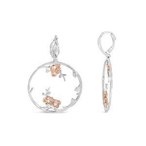 Boucles d'oreilles créoles florales en argent sterling 925 plaqué or rose, diamants 1/10 ct (couleur IJ, pureté SI1-SI2)