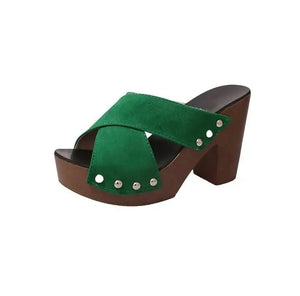 Sandales d'été à talons hauts carrés pour femmes : élégantes escarpins à rivets