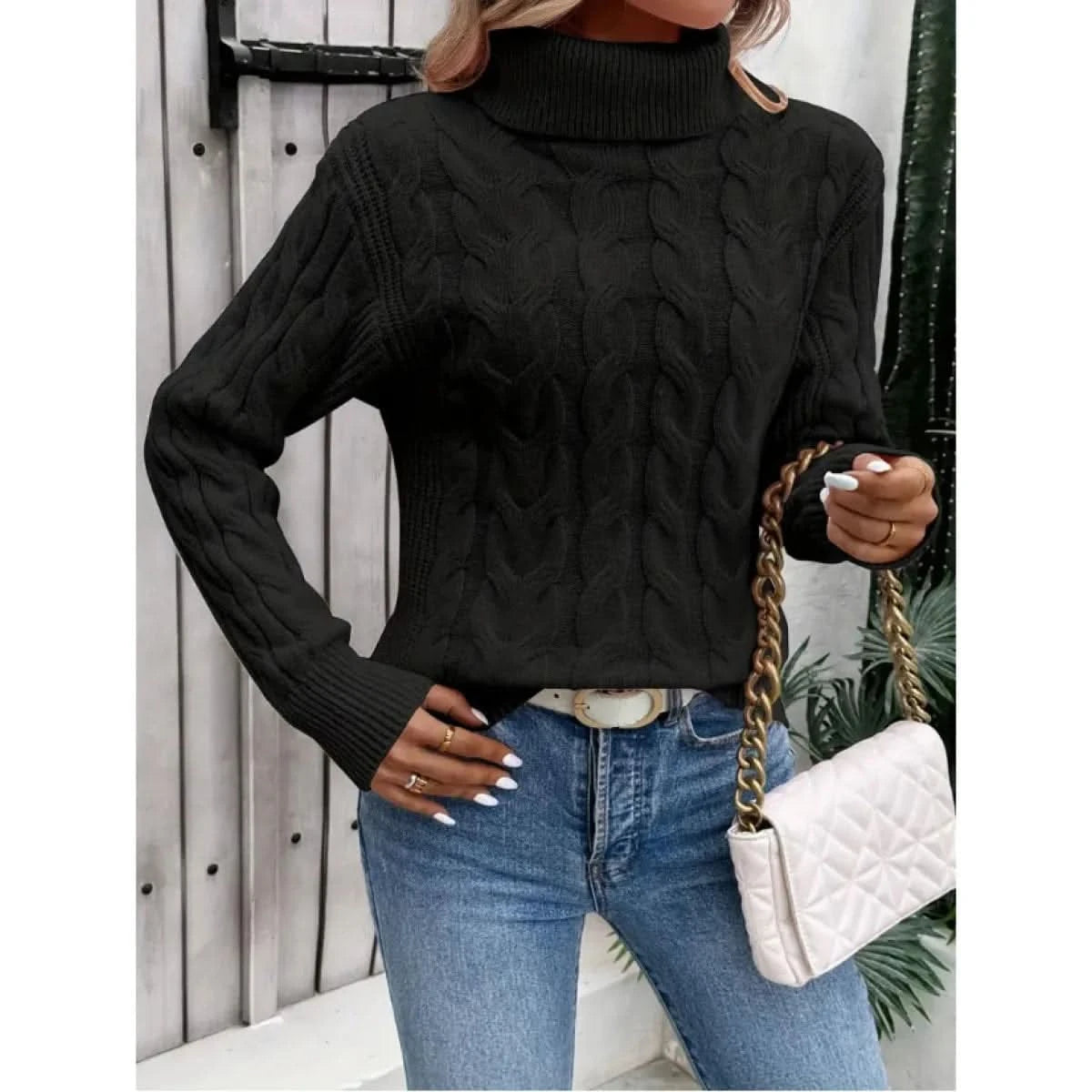 Women's Cable-knit Turtleneck Sweater