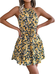 Robe fleurie décontractée à volants printemps-été
