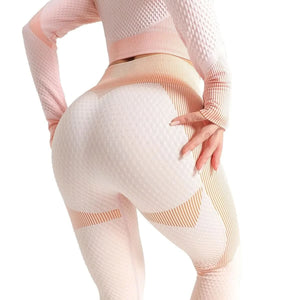 Ensemble de sport patchwork haut de gamme pour femme – Tenue de yoga en nylon respirant (haut et legging)