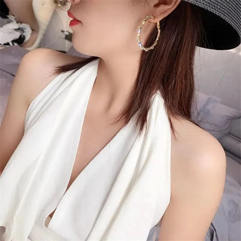 Boucles d'oreilles créoles rondes en cristal brillant
