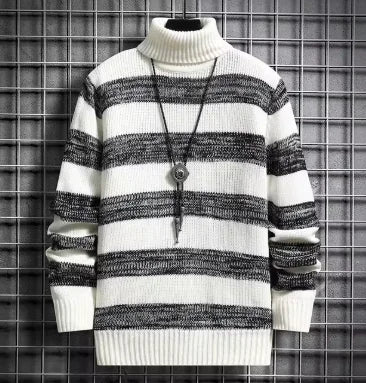 Stripe Fit High-Neck Sweater – Men’s Slim-Fit Autumn & Winter Knit