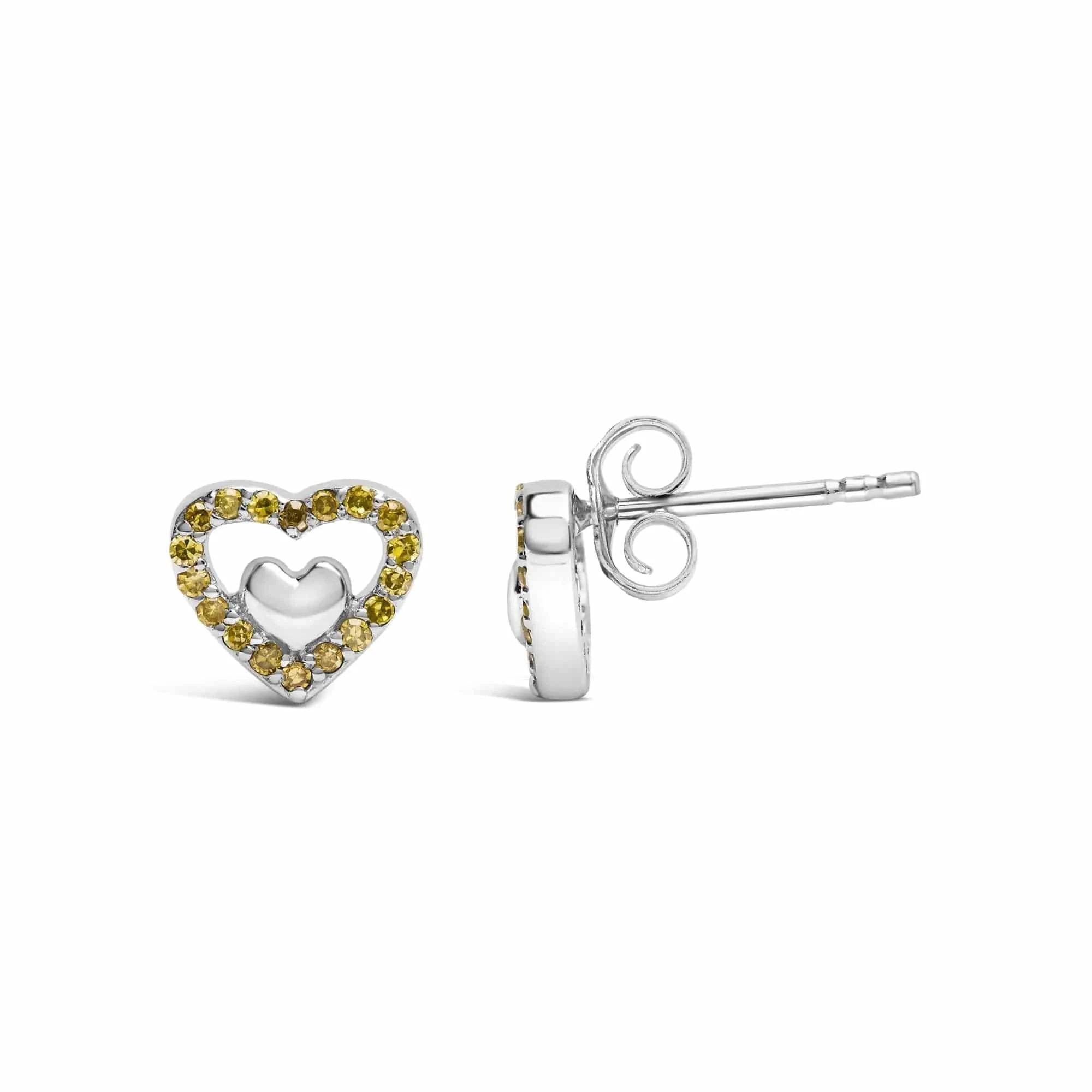 Boucles d'oreilles à tige en argent sterling 925 avec diamants de 1/6 ct et double cœur ouvert - Couleur de diamant au choix