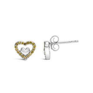 Boucles d'oreilles à tige en argent sterling 925 avec diamants de 1/6 ct et double cœur ouvert - Couleur de diamant au choix