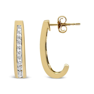 Boucles d'oreilles créoles en or jaune 10 carats, serties de diamants ronds de 1/2 ct (couleur GH, pureté I1-I2)