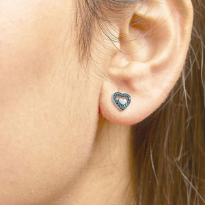 Boucles d'oreilles à tige en argent sterling 925 avec diamants de 1/6 ct et double cœur ouvert - Couleur de diamant au choix