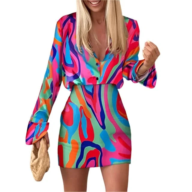 Women Print Shirt Skirt Suit