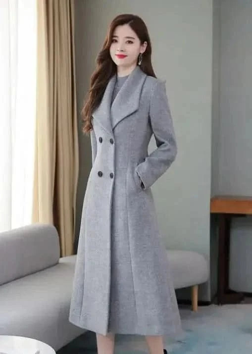 Ladies' Luxe Woolen Maxi Coat – Over-the-Knee, Thickened, Plus Size with Large Lape