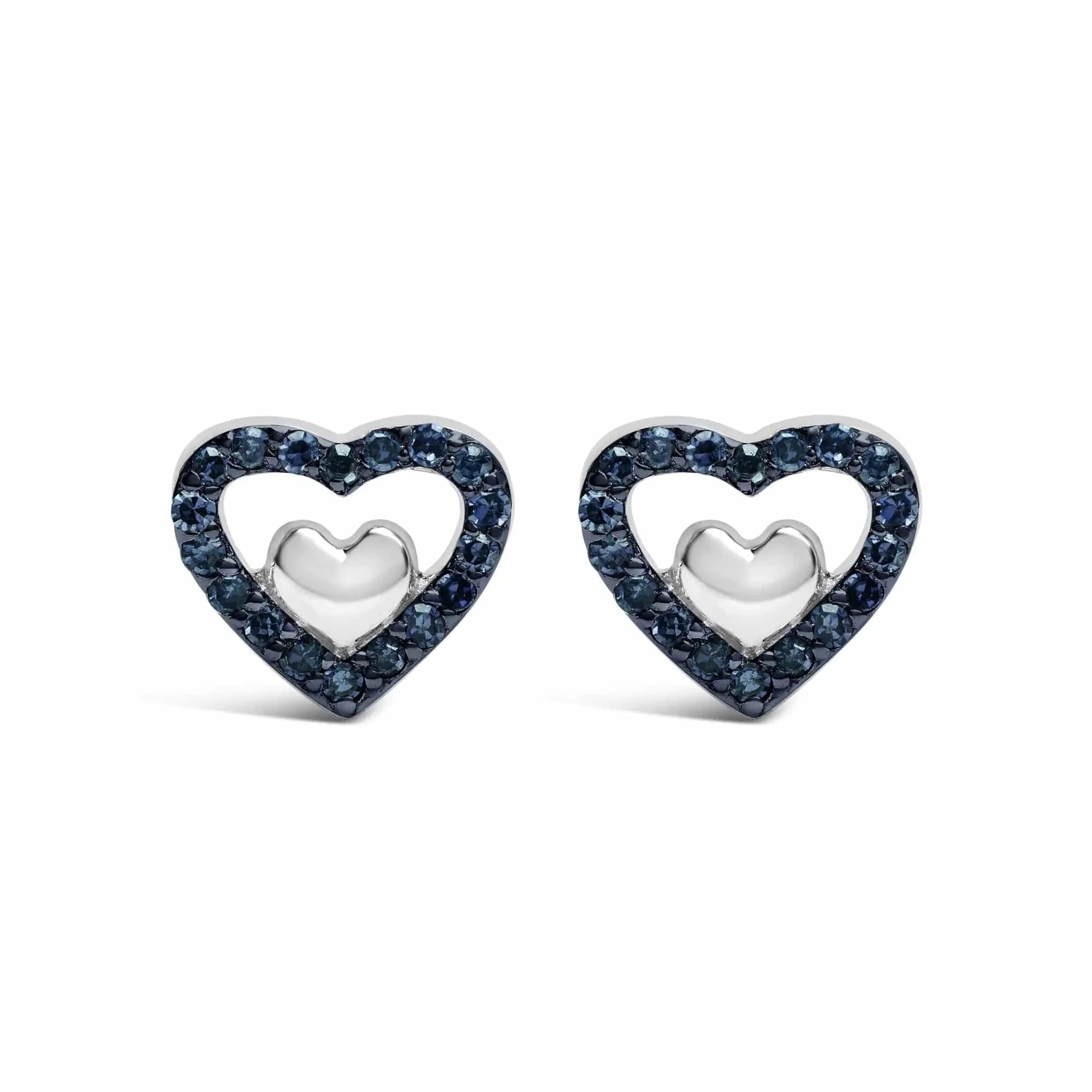 Boucles d'oreilles à tige en argent sterling 925 avec diamants de 1/6 ct et double cœur ouvert - Couleur de diamant au choix