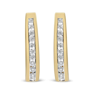 Boucles d'oreilles créoles en or jaune 10 carats, serties de diamants ronds de 1/2 ct (couleur GH, pureté I1-I2)