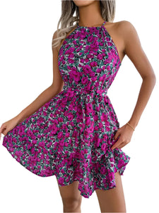 Robe fleurie décontractée à volants printemps-été