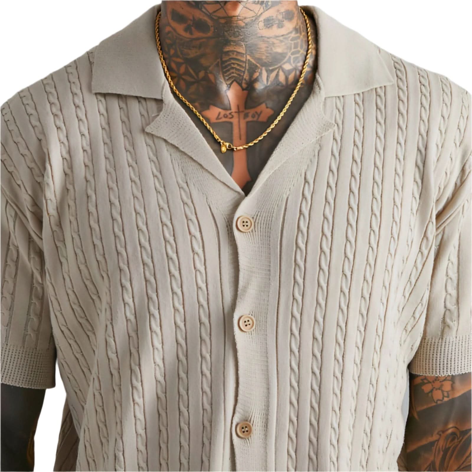 T-shirt à manches courtes en tricot boutonné pour homme