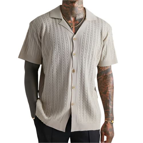 T-shirt à manches courtes en tricot boutonné pour homme