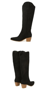 Bottes hautes brodées – Talon épais, style à enfiler