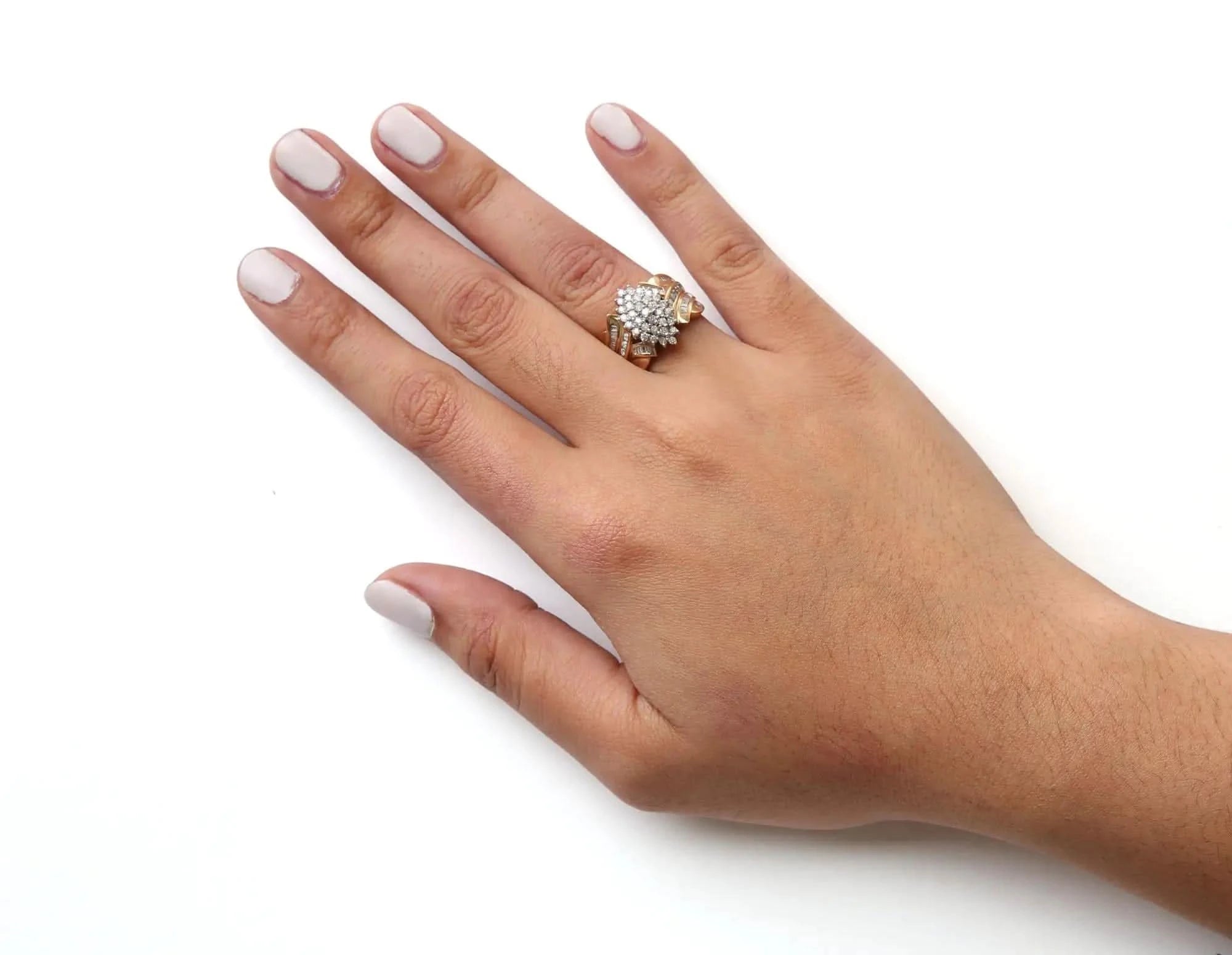 Bague cocktail en or jaune 10 carats avec diamants en forme de poire de 1 ct (couleur HI, pureté I2-I3)