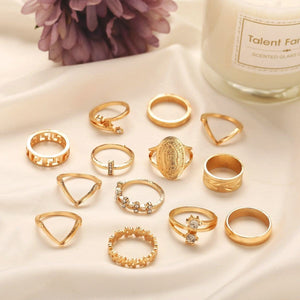 ✨ Ensemble de bagues médaillon 13 pièces – Cristaux autrichiens • Plaqué or 18 carats • Design italien