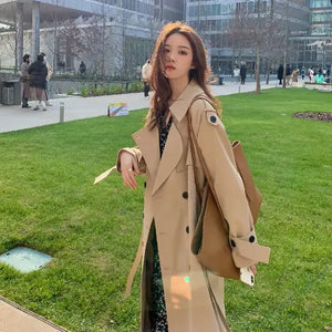 Streetwear Loose Trench Coat – Korean-Inspired Midi Windbreaker for Women