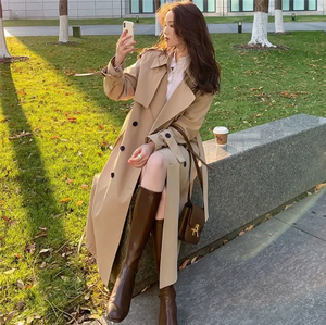 Streetwear Loose Trench Coat – Korean-Inspired Midi Windbreaker for Women