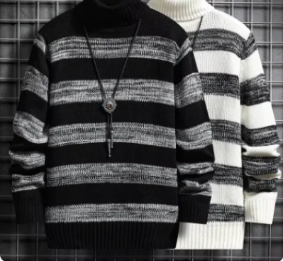 Stripe Fit High-Neck Sweater – Men’s Slim-Fit Autumn & Winter Knit