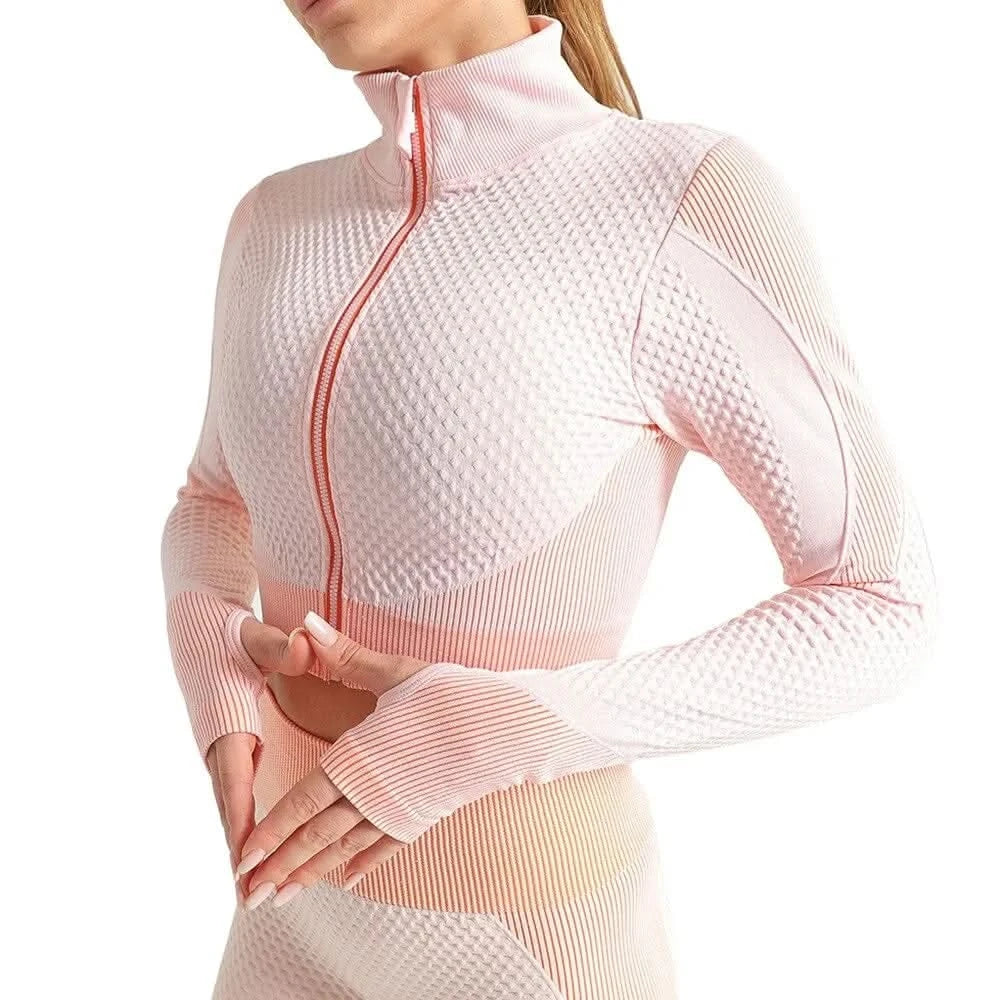 Ensemble de sport patchwork haut de gamme pour femme – Tenue de yoga en nylon respirant (haut et legging)