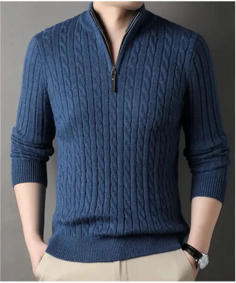 Nouveau pull épais à demi-fermeture éclair de couleur unie pour homme