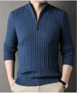 Nouveau pull épais à demi-fermeture éclair de couleur unie pour homme