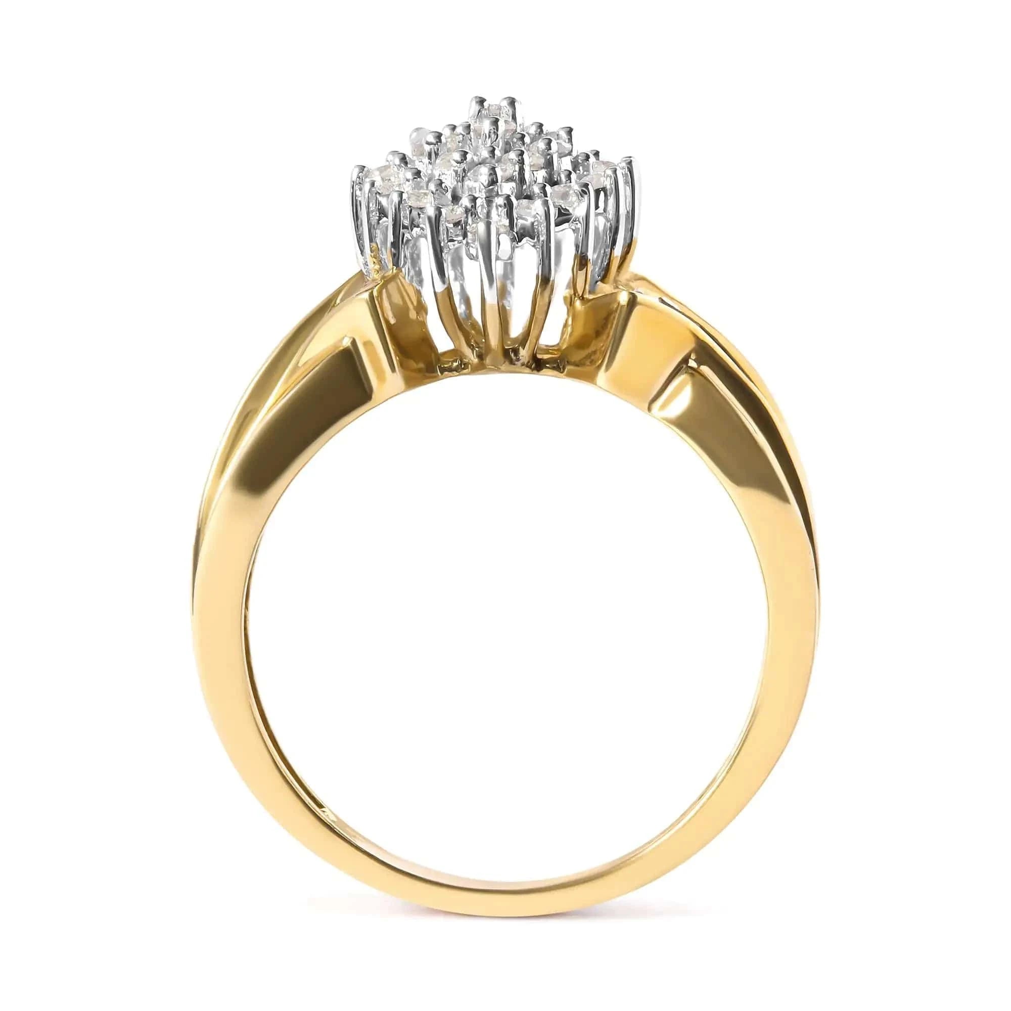 Bague cocktail en or jaune 10 carats avec diamants en forme de poire de 1 ct (couleur HI, pureté I2-I3)