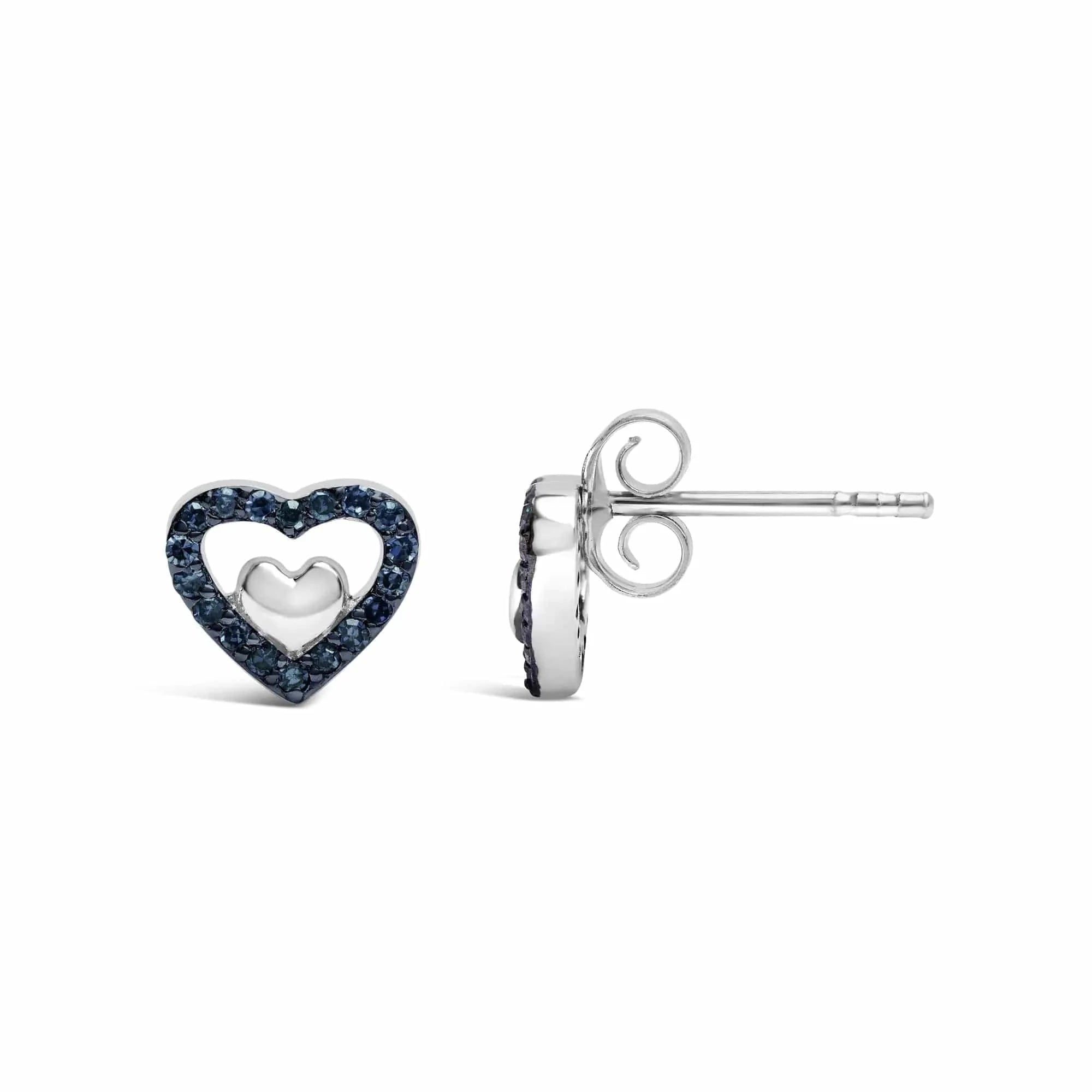 Boucles d'oreilles à tige en argent sterling 925 avec diamants de 1/6 ct et double cœur ouvert - Couleur de diamant au choix