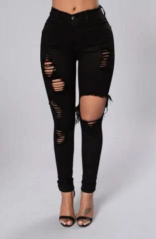 Blue Ripped High Waist Skinny Jeans with Slash Pockets