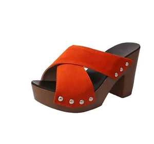 Sandales d'été à talons hauts carrés pour femmes : élégantes escarpins à rivets
