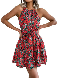 Robe fleurie décontractée à volants printemps-été