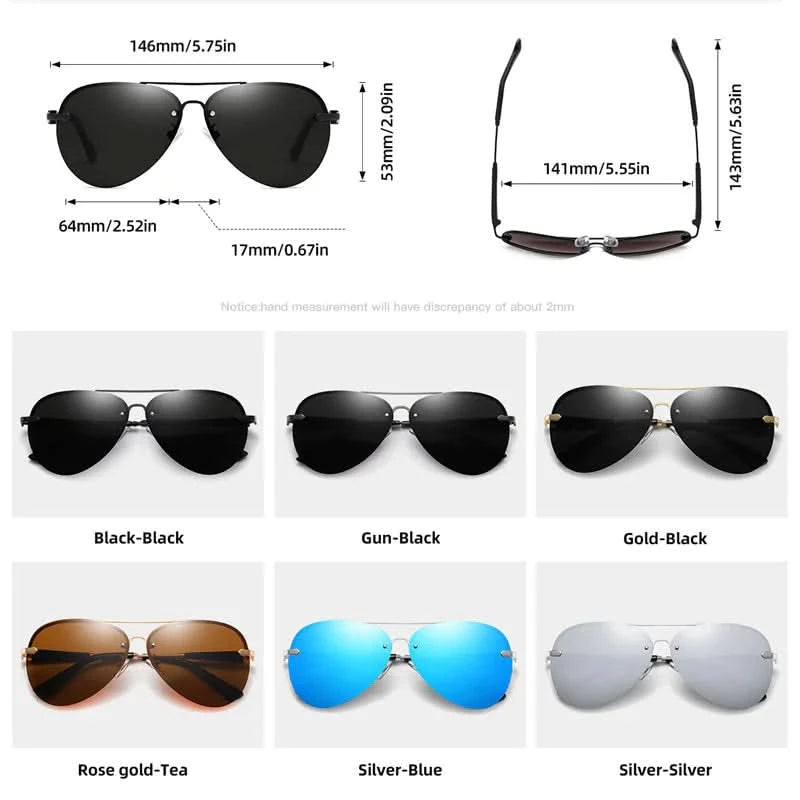 Lunettes de soleil polarisées à monture métallique – Design classique sans monture
