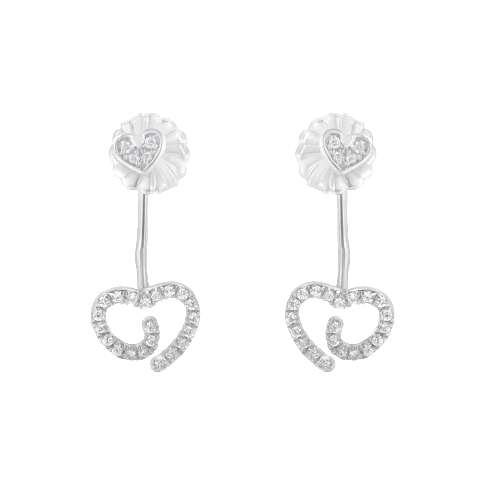 .925 Sterling Silver 1/4 Cttw Diamond Swirl Heart Front/Back Earrings (I-J Color, I2-I3 Clarity)