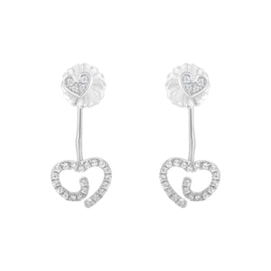 .925 Sterling Silver 1/4 Cttw Diamond Swirl Heart Front/Back Earrings (I-J Color, I2-I3 Clarity)